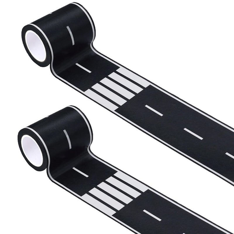 HMPBEFU 2 Pack Black Roadway Track Tape, 65.6ft Road Tape for Toy Cars, Sticks to Flat Surfaces, No Residue - Image 1